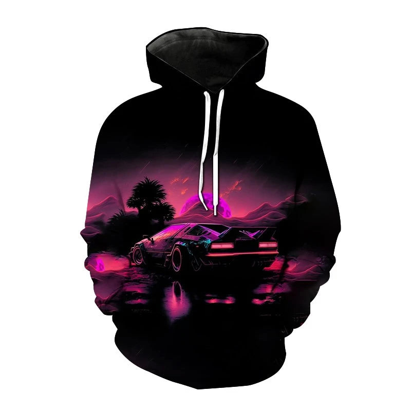 Sports Car 3d Printed Funny Graphic Hoody Men's Casual Clothing Cyberpunk Fashion Sweatshirts Street Hooded Pullovers Male Hoody