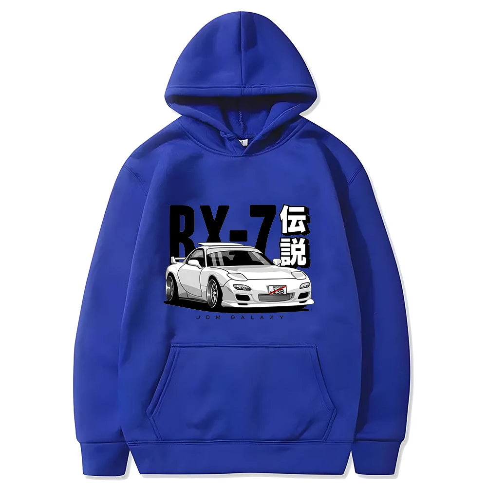 JDM Hoodie Vintage RX7 FD Drift Japanese Cars Printed Loose Sweatshirt Harajuku Tracksuit Men Streetwear Pullover Tops