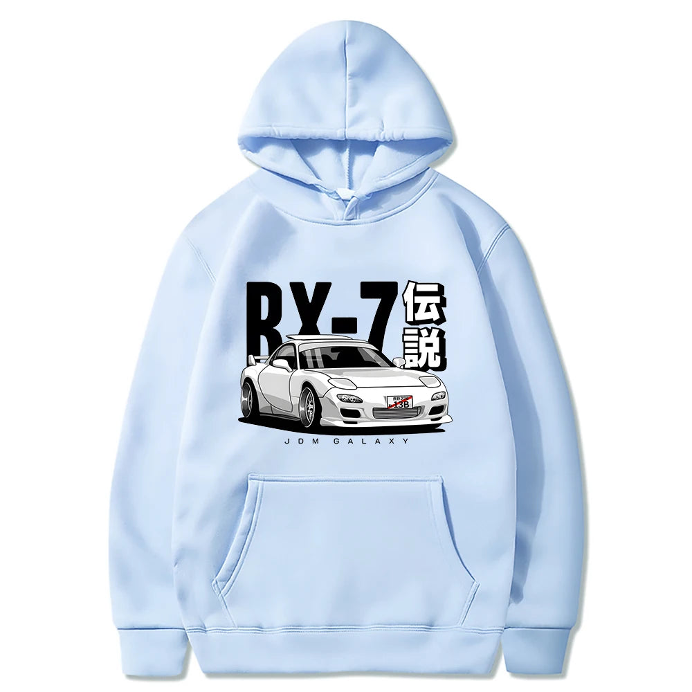 JDM Hoodie Vintage RX7 FD Drift Japanese Cars Printed Loose Sweatshirt Harajuku Tracksuit Men Streetwear Pullover Tops