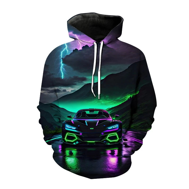 Sports Car 3d Printed Funny Graphic Hoody Men's Casual Clothing Cyberpunk Fashion Sweatshirts Street Hooded Pullovers Male Hoody