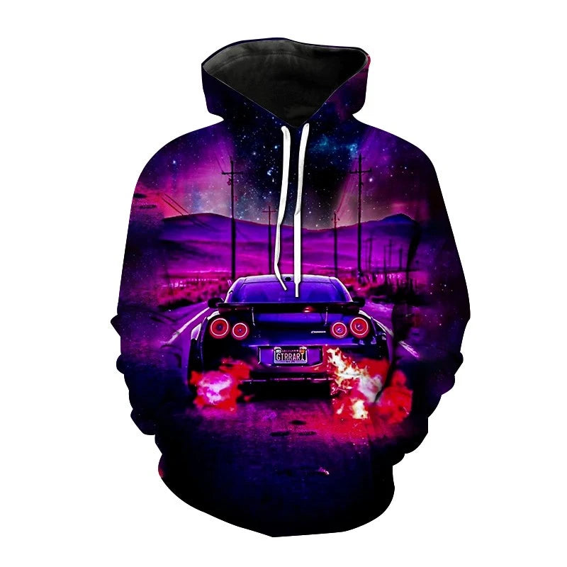 Sports Car 3d Printed Funny Graphic Hoody Men's Casual Clothing Cyberpunk Fashion Sweatshirts Street Hooded Pullovers Male Hoody