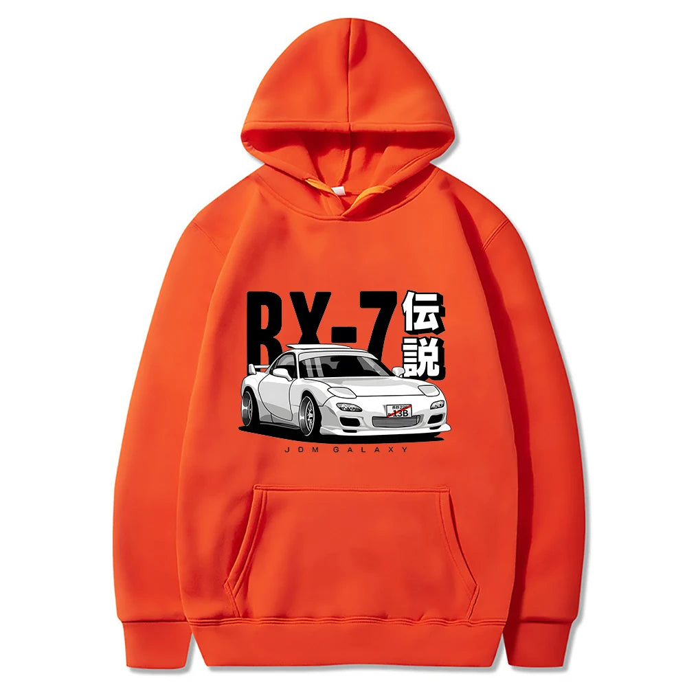 JDM Hoodie Vintage RX7 FD Drift Japanese Cars Printed Loose Sweatshirt Harajuku Tracksuit Men Streetwear Pullover Tops