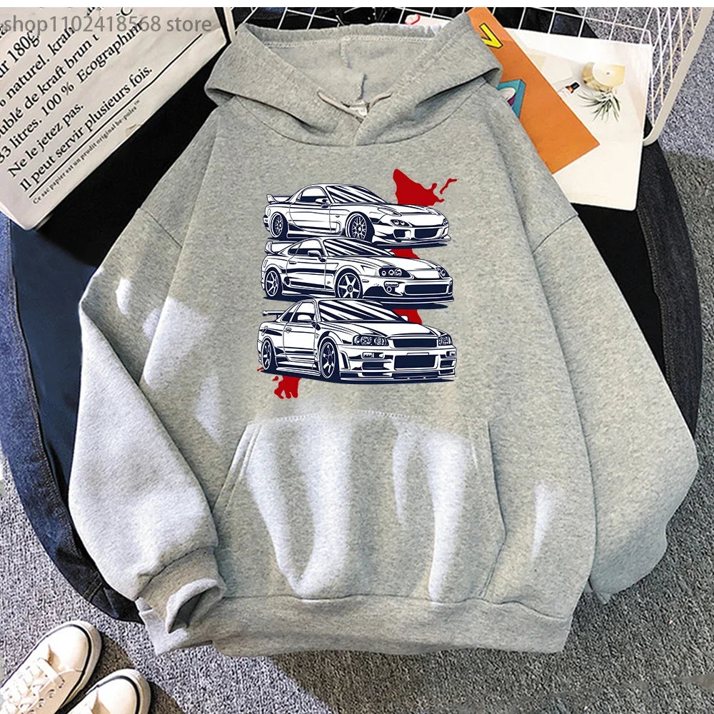 Japan Anime Men Hoodies Initial D Hoodie Cool Car Print Hoody Harajuku Casual Sweatshirt Loose Fit Fashion Hip Hop Streetwear