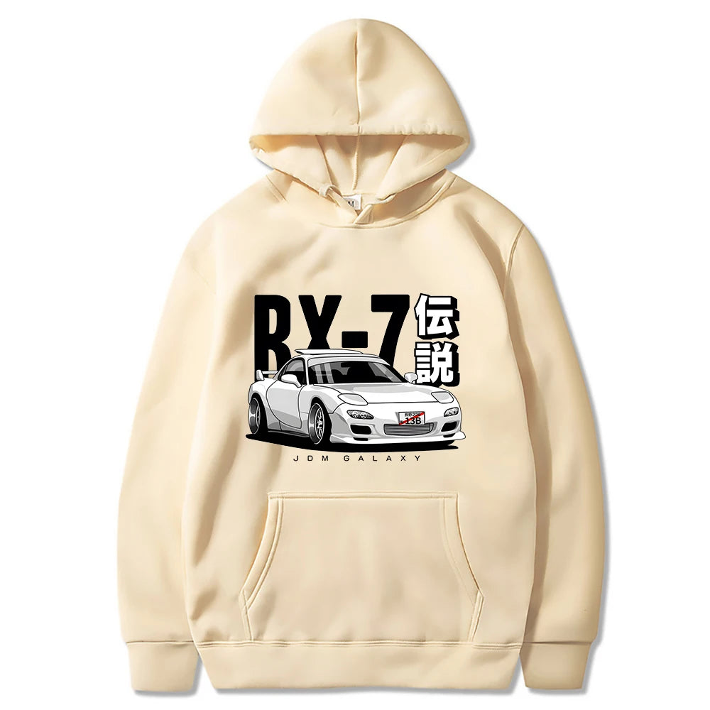 JDM Hoodie Vintage RX7 FD Drift Japanese Cars Printed Loose Sweatshirt Harajuku Tracksuit Men Streetwear Pullover Tops