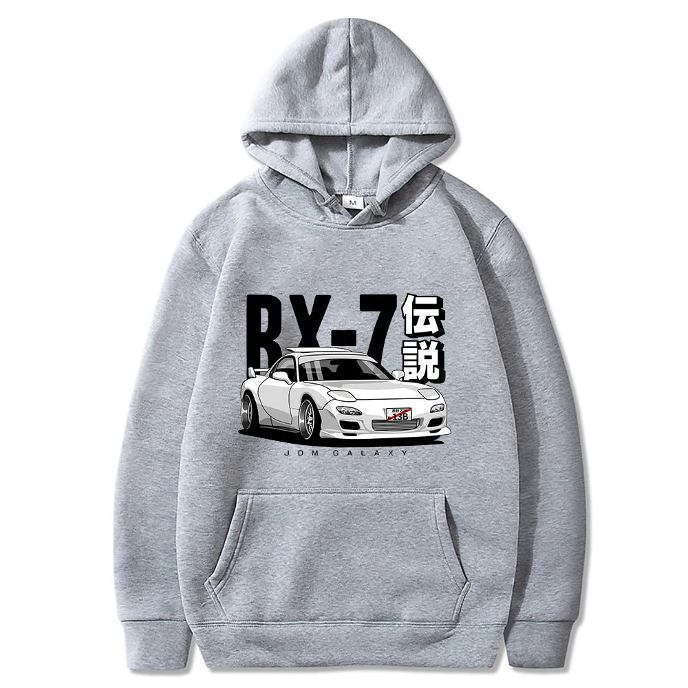 JDM Hoodie Vintage RX7 FD Drift Japanese Cars Printed Loose Sweatshirt Harajuku Tracksuit Men Streetwear Pullover Tops