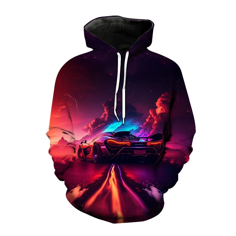 Sports Car 3d Printed Funny Graphic Hoody Men's Casual Clothing Cyberpunk Fashion Sweatshirts Street Hooded Pullovers Male Hoody