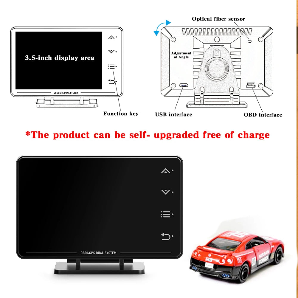 Newest XS HUD OBD2+GPS Head-up Display Water&Oil Temp Oil Pressure Turbocharged G Value Gyroscope LCD Display Car Modification