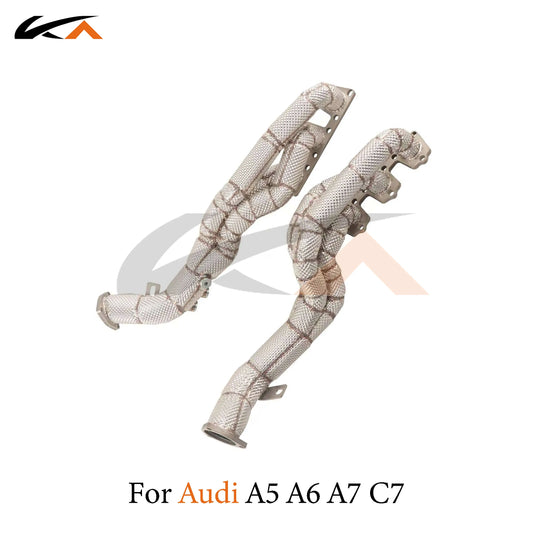 KA Tuning manifold exhaust system steel headers for Audi A5 A6 A7 S5 C7 3.0 performance parts with heat shield