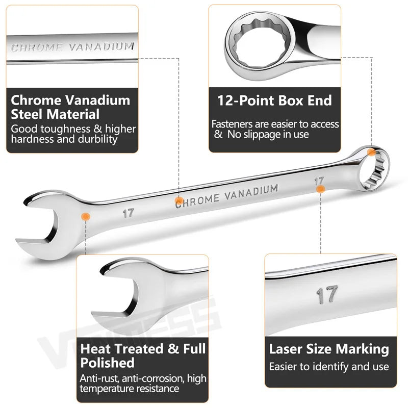 Combination Wrench Set in Roll-up Pouch,Metric Best Value Wrench Set,Ideal for General Household, Garage,Workshop, Auto Repairs