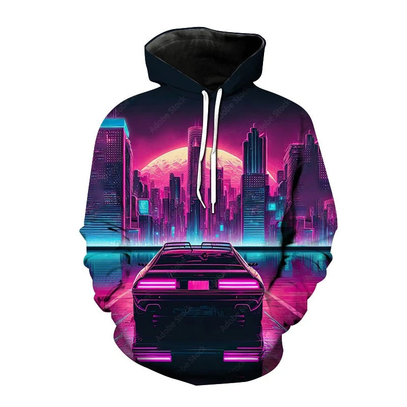 Sports Car 3d Printed Funny Graphic Hoody Men's Casual Clothing Cyberpunk Fashion Sweatshirts Street Hooded Pullovers Male Hoody