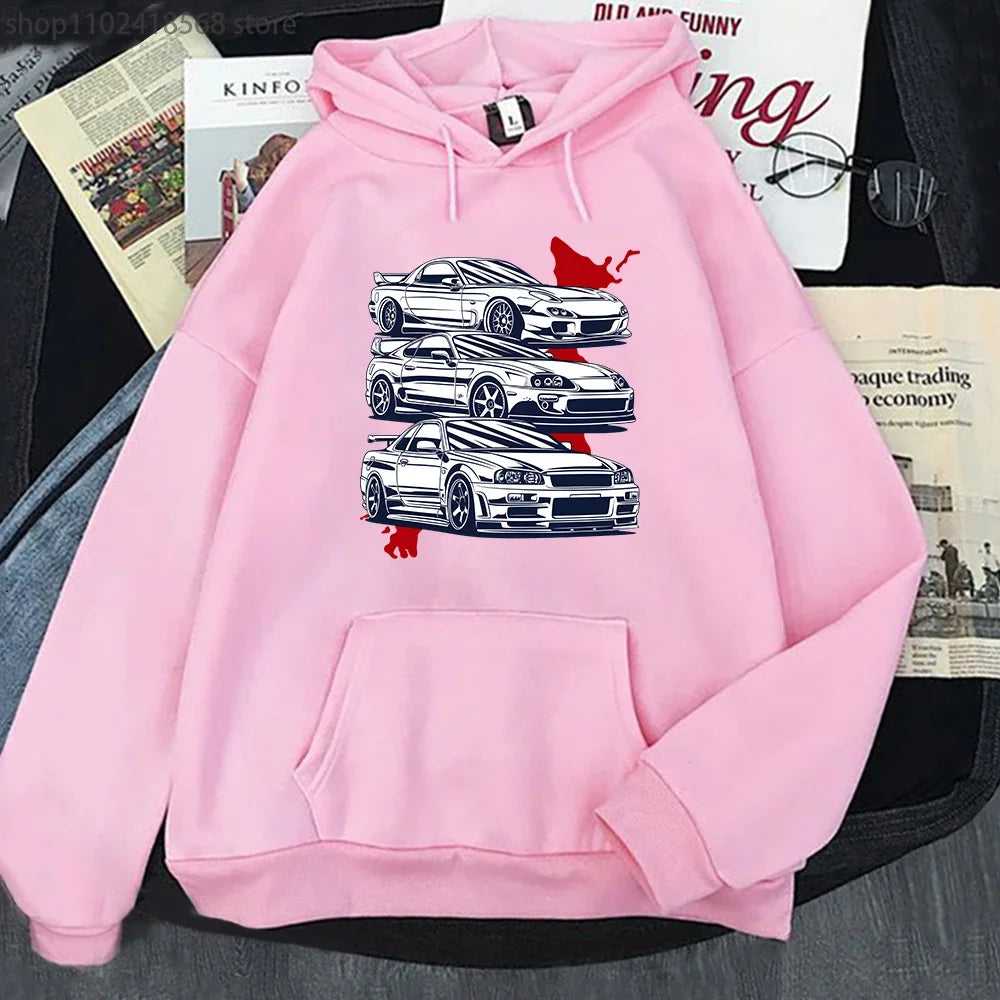 Japan Anime Men Hoodies Initial D Hoodie Cool Car Print Hoody Harajuku Casual Sweatshirt Loose Fit Fashion Hip Hop Streetwear