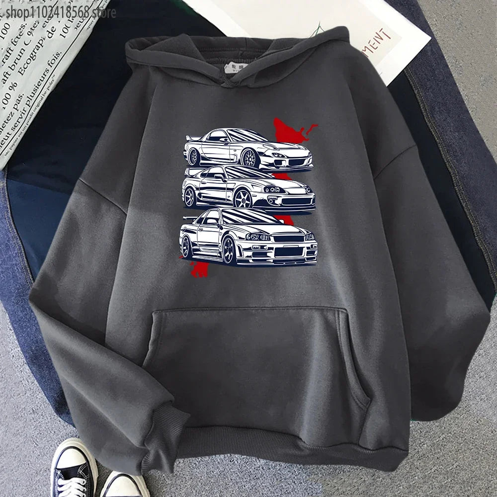 Japan Anime Men Hoodies Initial D Hoodie Cool Car Print Hoody Harajuku Casual Sweatshirt Loose Fit Fashion Hip Hop Streetwear