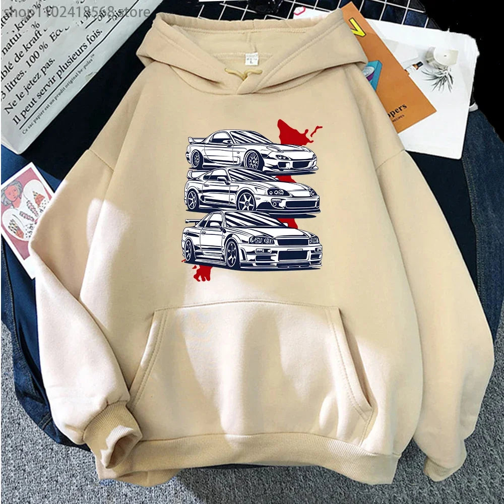 Japan Anime Men Hoodies Initial D Hoodie Cool Car Print Hoody Harajuku Casual Sweatshirt Loose Fit Fashion Hip Hop Streetwear