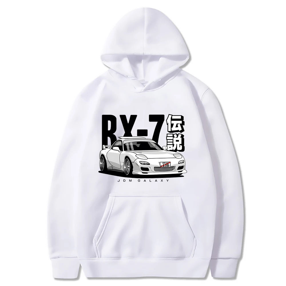 JDM Hoodie Vintage RX7 FD Drift Japanese Cars Printed Loose Sweatshirt Harajuku Tracksuit Men Streetwear Pullover Tops