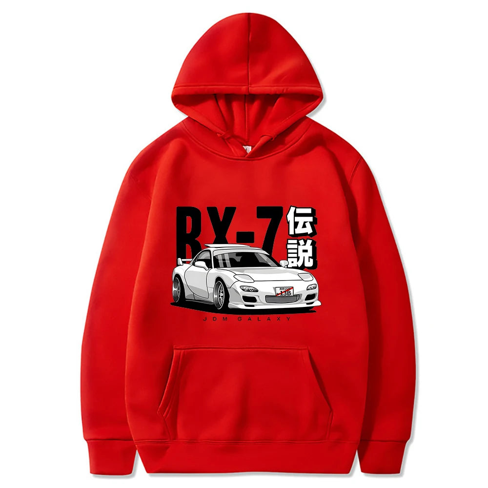 JDM Hoodie Vintage RX7 FD Drift Japanese Cars Printed Loose Sweatshirt Harajuku Tracksuit Men Streetwear Pullover Tops