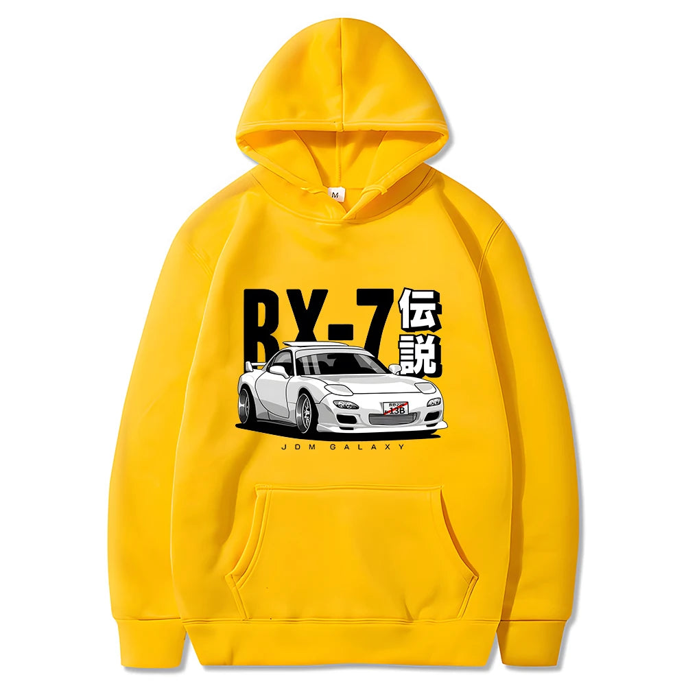 JDM Hoodie Vintage RX7 FD Drift Japanese Cars Printed Loose Sweatshirt Harajuku Tracksuit Men Streetwear Pullover Tops