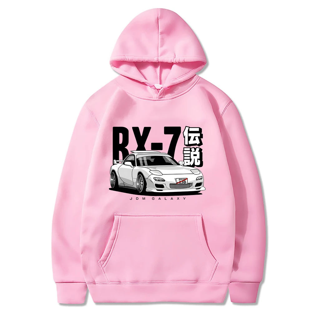 JDM Hoodie Vintage RX7 FD Drift Japanese Cars Printed Loose Sweatshirt Harajuku Tracksuit Men Streetwear Pullover Tops